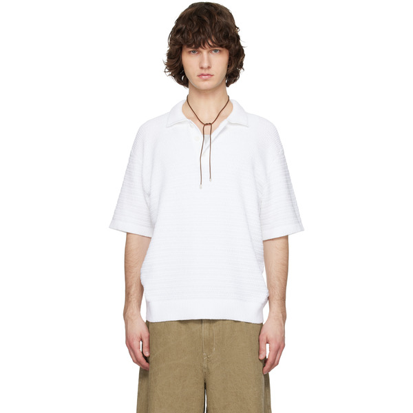  Solid Homme White Textured Polo 