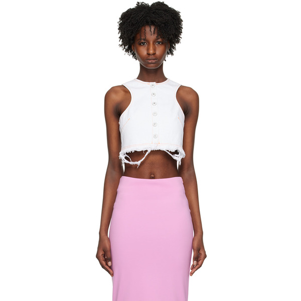  Sportmax White Button Denim Tank Top 