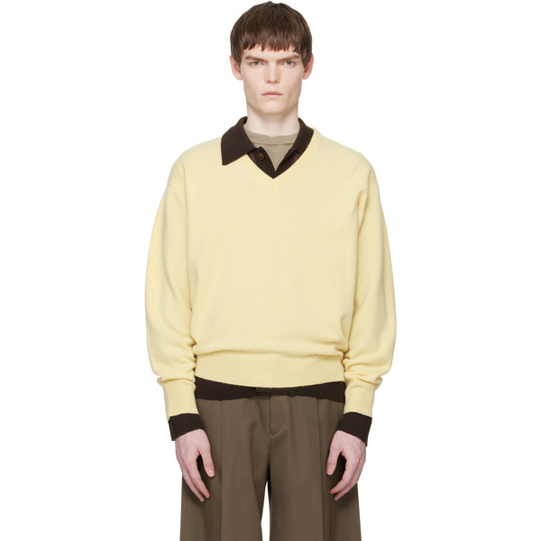  Ssstein Yellow Pure Cashmere V Neck Ls Sweater 
