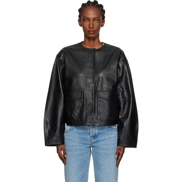  St. Agni Black Utility Cocoon Leather Jacket 