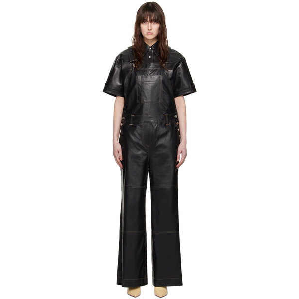  Stand Studio Black Vanna Faux-leather Overalls 