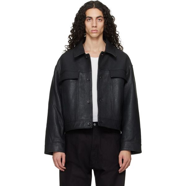  Studio Nicholson Black Doyard Leather Jacket 