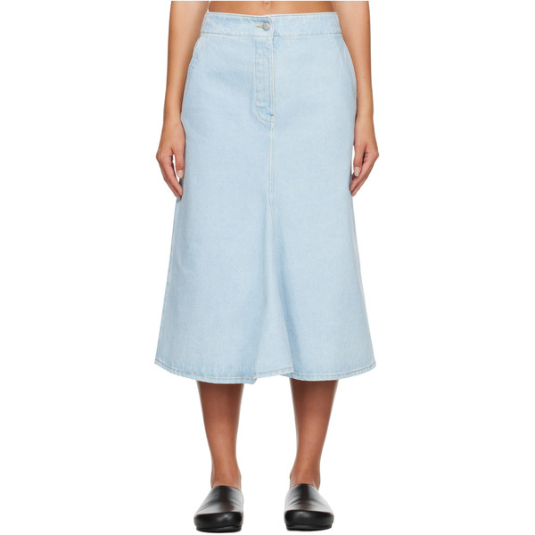  Studio Nicholson Blue Preto Denim Midi Skirt 