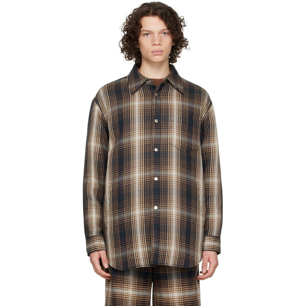  System Navy & Brown Padded Shirt 