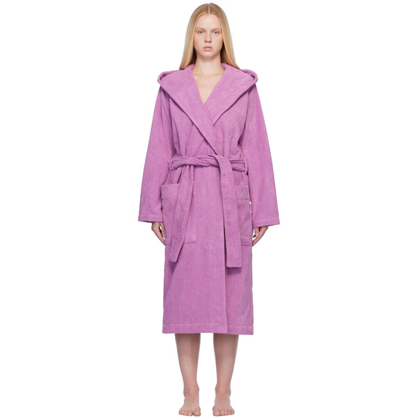  Tekla Pink Terry Hooded Bathrobe 