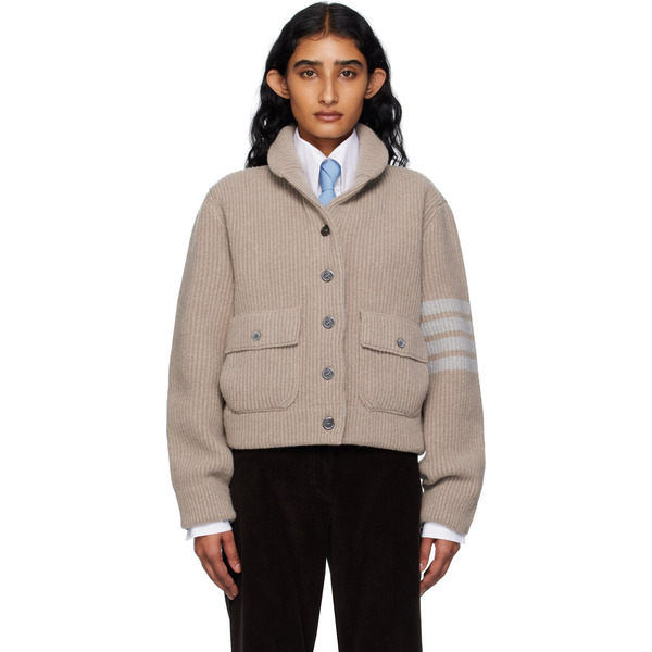  Thom Browne Beige Boiled Merino Wool 4-bar Bomber Cardigan 