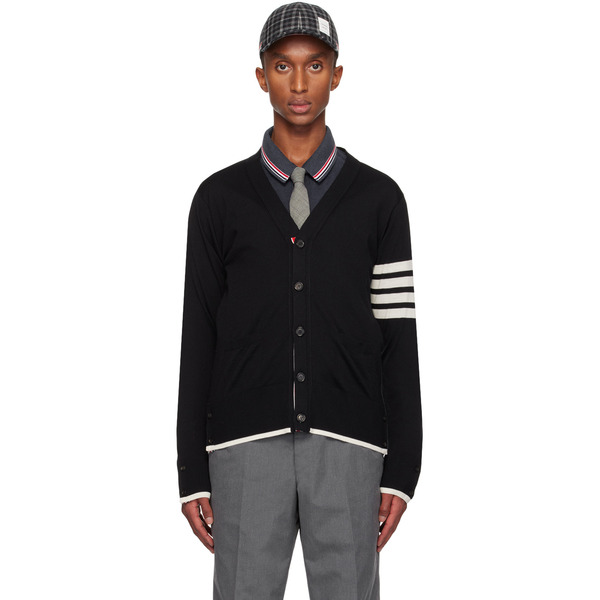  Thom Browne Black Fine Wool 4-bar Relaxed Fit Cardigan 