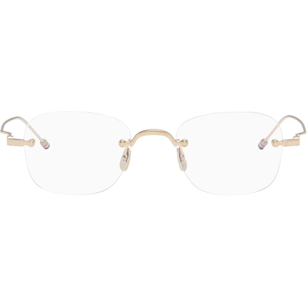  Thom Browne Gold Titanium Rectangular Rimless Glasses 