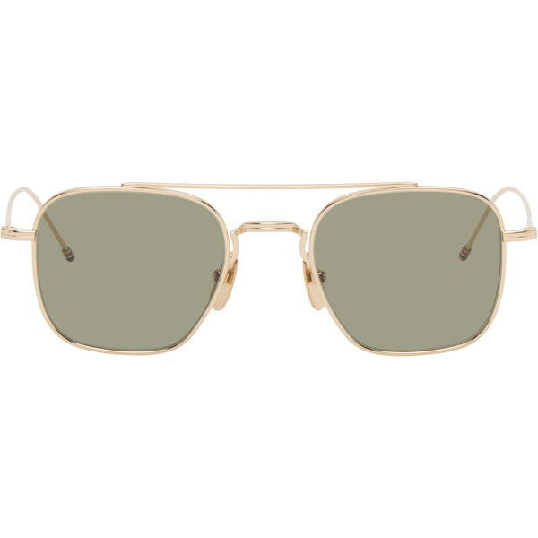  Thom Browne Gold Titanium Squared Aviator Sunglasses 