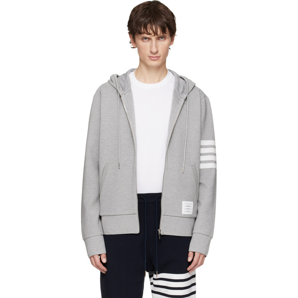  Thom Browne Gray Cotton Ottoman 4-bar Zip Hoodie 