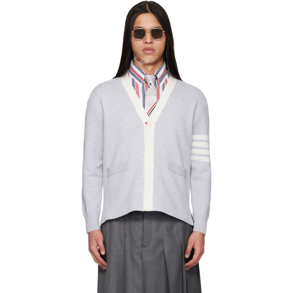  Thom Browne Gray Crest Intarsia Jacquard 4-bar Rugby Fit Cardigan 