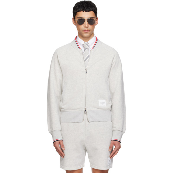  Thom Browne Gray Pique Loopback Bomber Sweatshirt 
