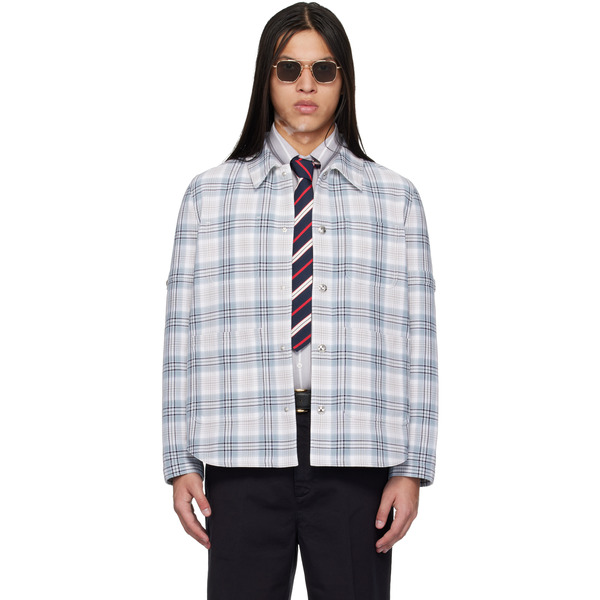  Thom Browne Gray Windowpane Plaid Armband Utility Jacket 