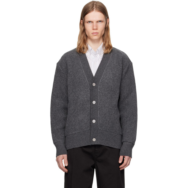  Thom Browne Gray Wool Fleece Oversized V Neck Cardigan 