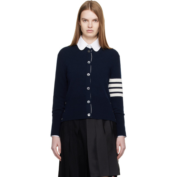  Thom Browne Navy Jersey Intarsia Classic Fit 4-bar Cardigan 