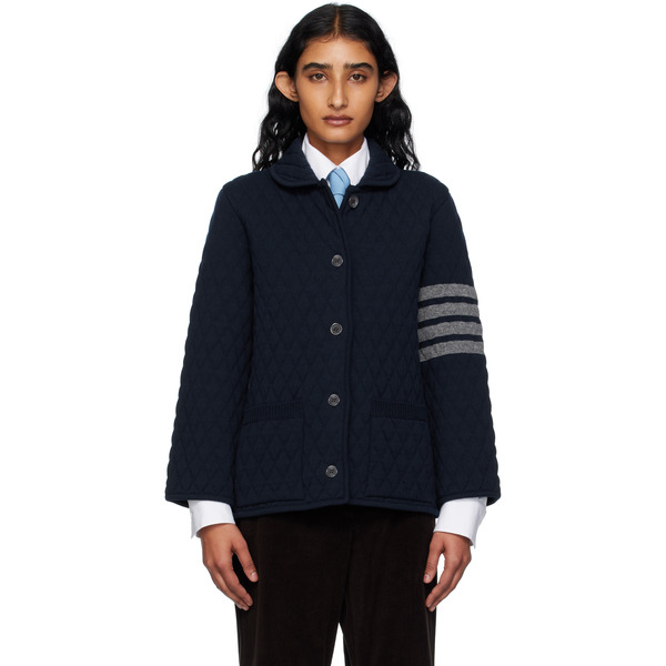  Thom Browne Navy Quilted Knit Merino Wool 4-bar Work Jacket 