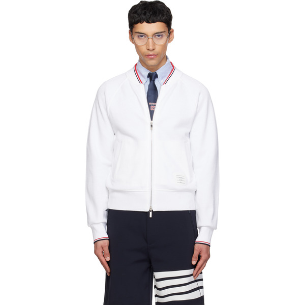  Thom Browne White Pique Loopback Rwb Tipping Sweater 