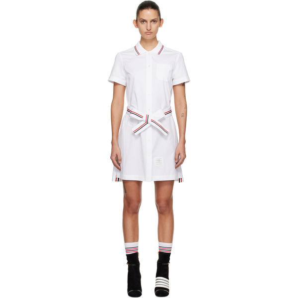  Thom Browne White Solid Poplin Bow Minidress 