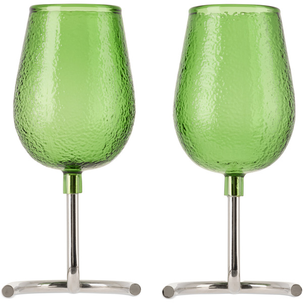  Tickle Silver & Green Slowly Rising Wine Glass 