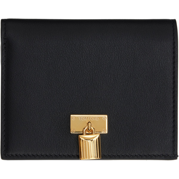  Tom Ford Black Grain Leather Padlock Compact Wallet 