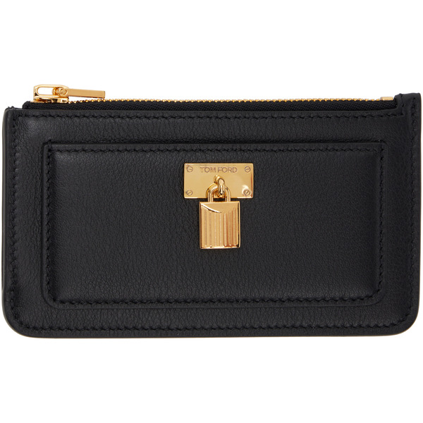  Tom Ford Black Grain Leather Padlock Zipped Card Holder 