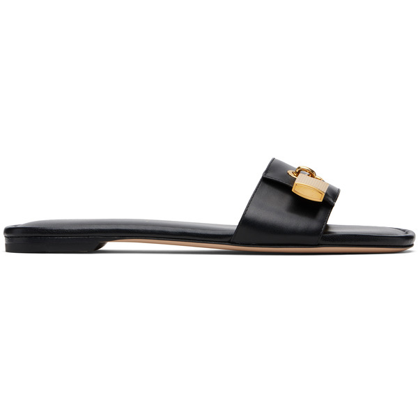  Tom Ford Black Leather Padlock Slides 