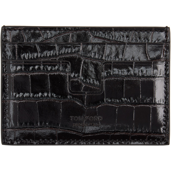  Tom Ford Black Shiny Croc 't Line' Money Clip Card Holder 