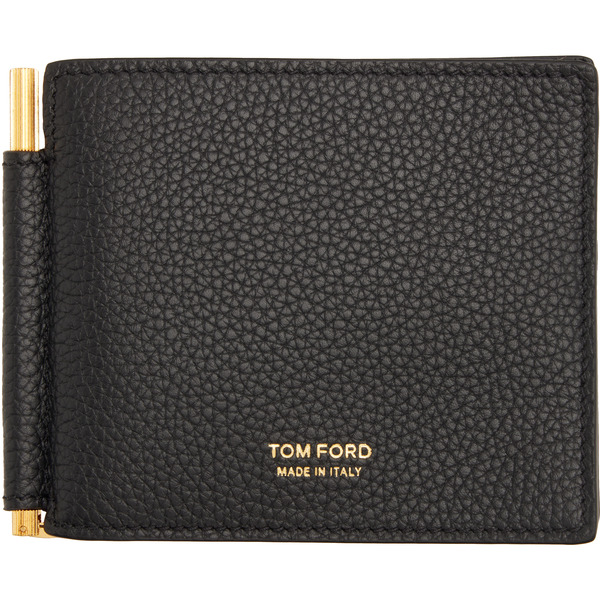  Tom Ford Black Soft Grain Leather T Line Money Clip Wallet 