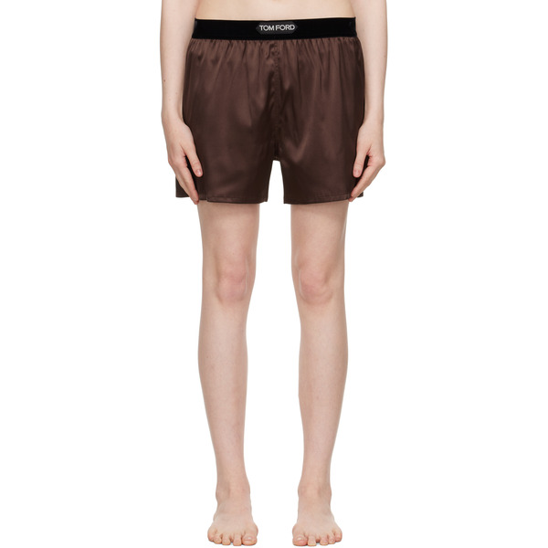  Tom Ford Brown Stretch Silk Satin Boxer Shorts 