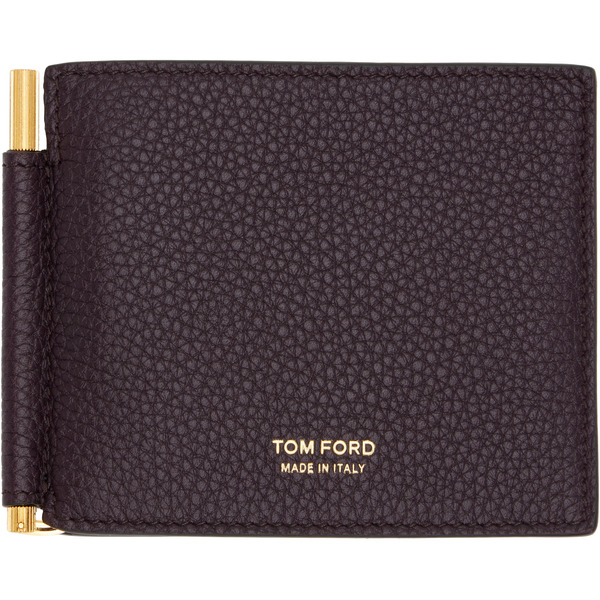  Tom Ford Burgundy Grain Leather Money Clip Wallet 