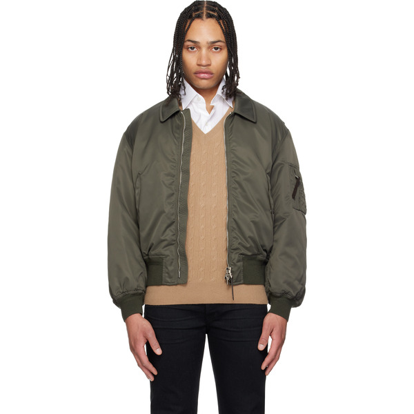  Tom Ford Green Satin Nylon Flight Bomber Jacket 