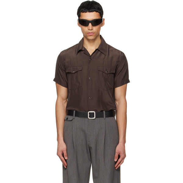  Tonywack Brown Washed Rayon Pearl Snap Shirt 