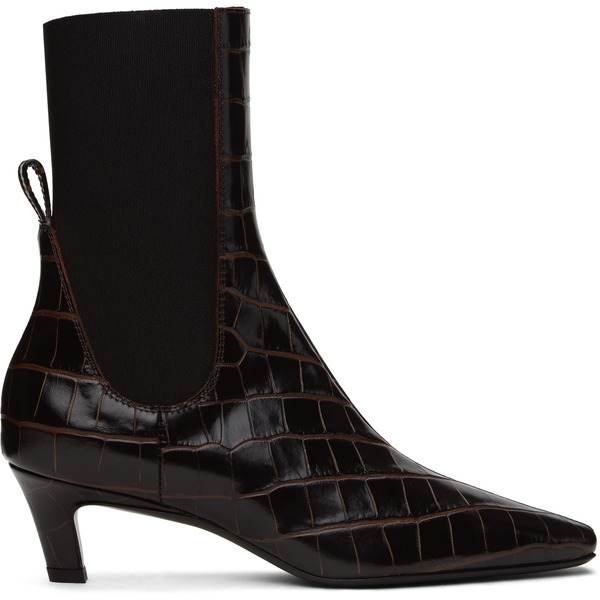  Toteme Brown Croco-embossed Mid-heel Boots 