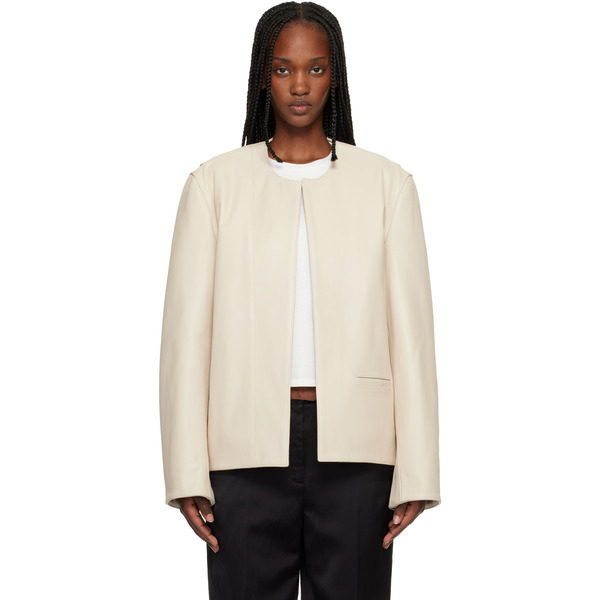  Toteme Off-white Minimal Leather Biker Jacket 