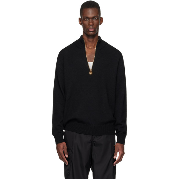  Versace Black Wool-blend Half-zip Knit Sweater 