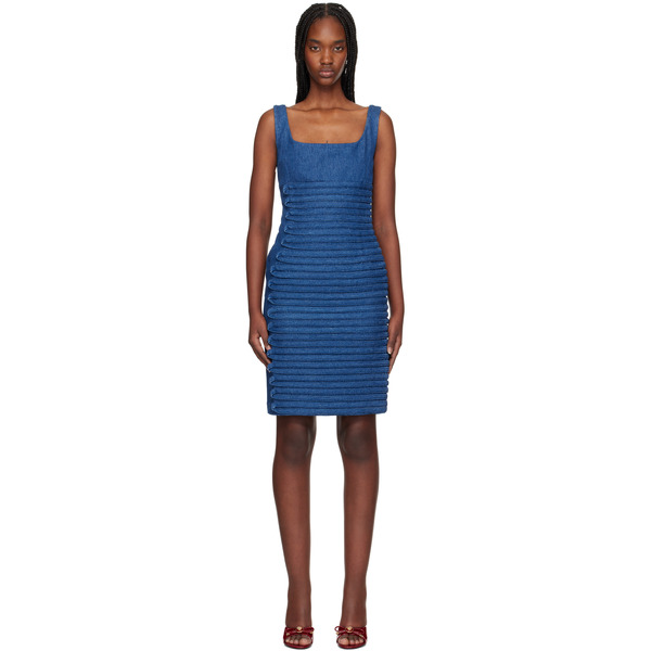  Versace Blue Scoop-neck Fitted Denim Minidress 