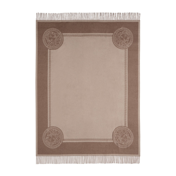  Versace Brown Icon Silk Cashmere-blend Fringed Blanket 