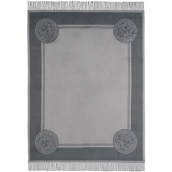  Versace Gray Icon Silk Cashmere-blend Fringed Blanket 