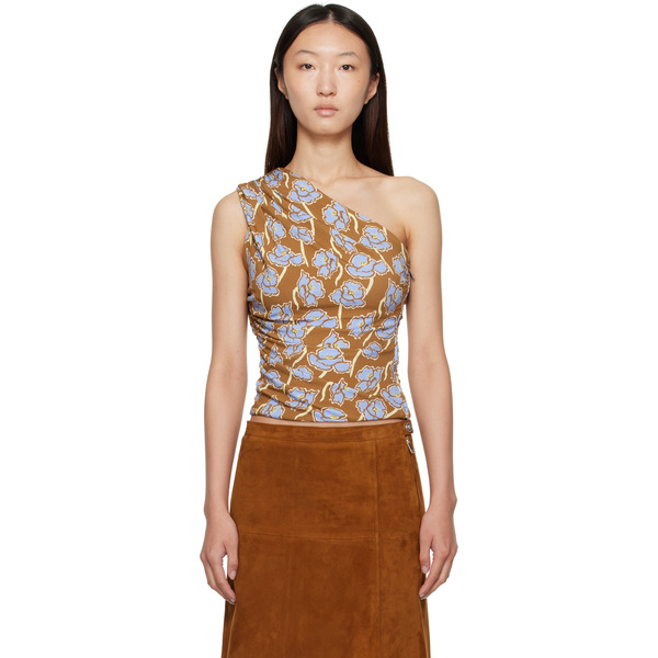  Versace Multicolor Poppies Gathered One-shoulder Top 