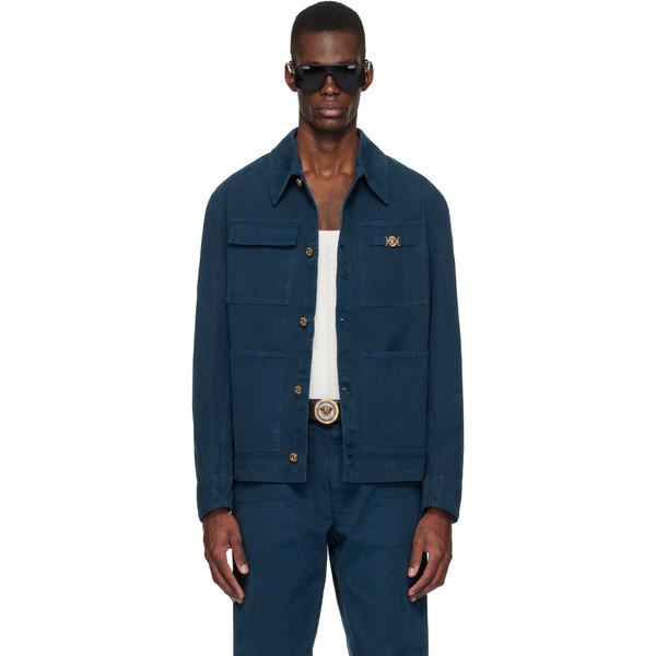 Versace Navy Overdyed Canvas Carpenter Jacket 