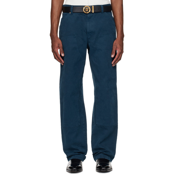  Versace Navy Overdyed Canvas Carpenter Trousers 