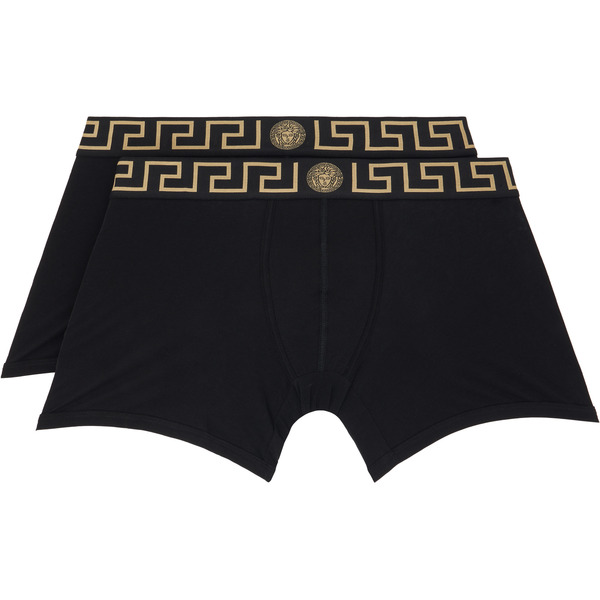  Versace Two-pack Black Greca Border Long Boxer Briefs 
