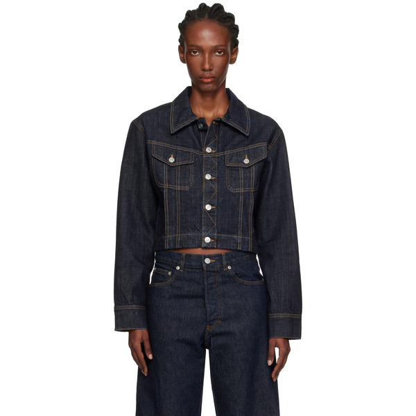  Victoria Beckham Navy Cropped Denim Jacket 