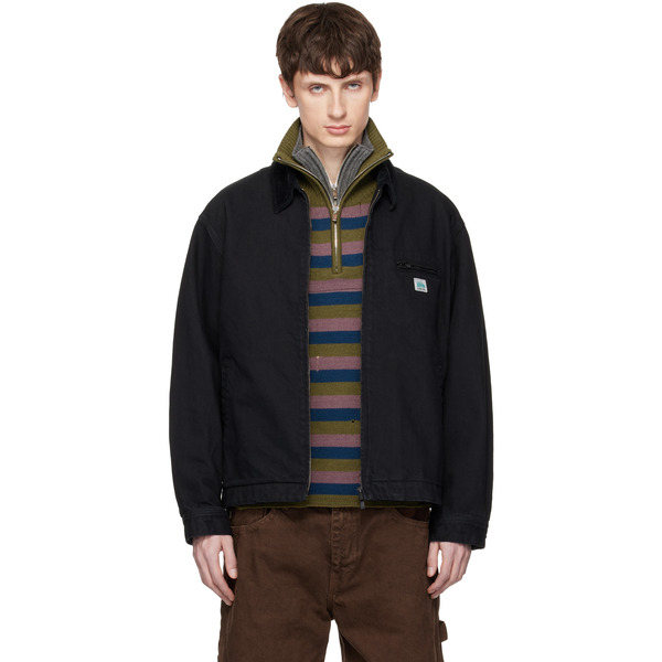  Vowels Black Cord Collared Zip-up Denim Jacket 