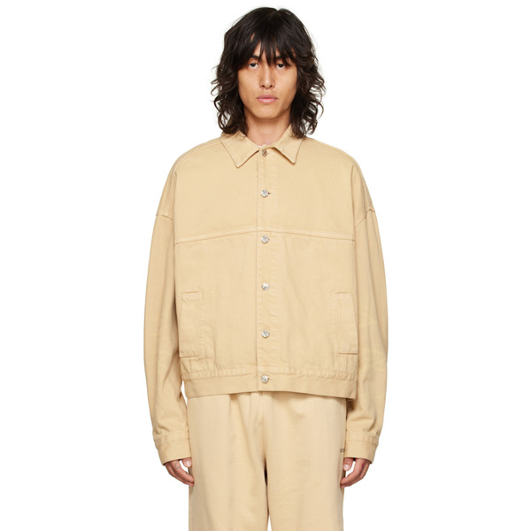  We11done Beige Printed Trucker Denim Jacket 