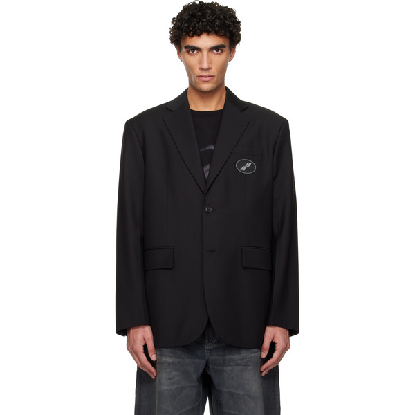 We11done Black Oversized Suit Logo Blazer 
