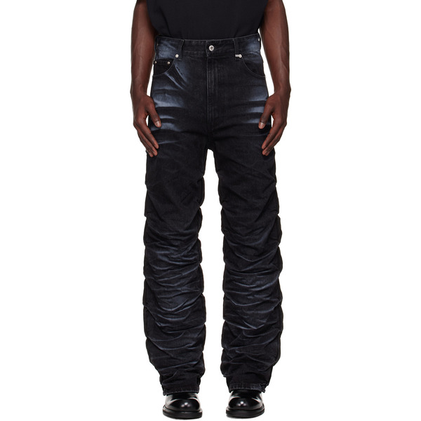  We11done Black Textured Fold Jeans 