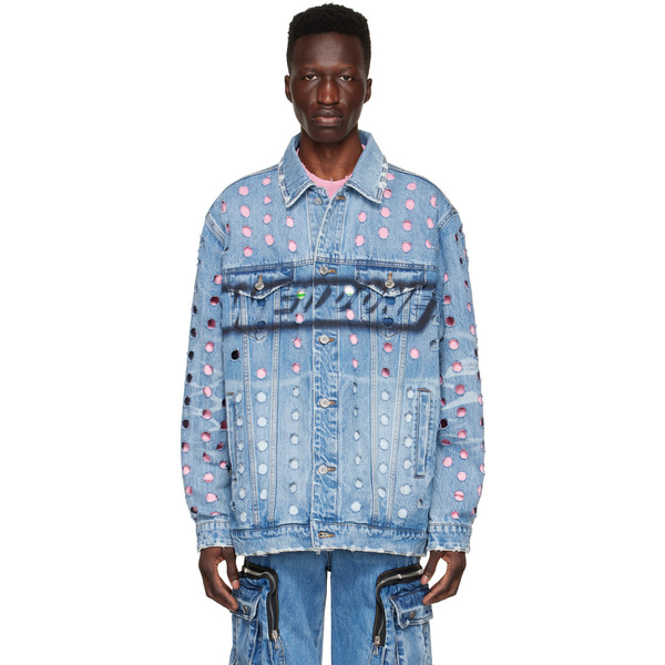  We11done Blue Logo Denim Jacket 