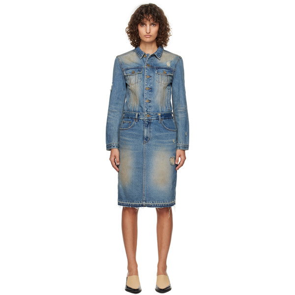  We11done Blue Washed Denim Midi Dress 