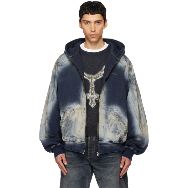  We11done Blue Zip-up Dirty Denim Jacket 